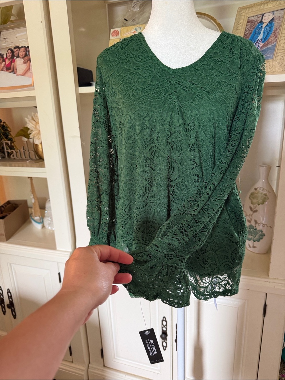 Zac & Rachel Forest Green Lace Long-Sleeve Blouse